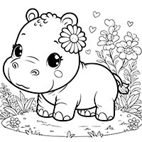 Blossoming Baby Hippo - Single JPG Coloring Page