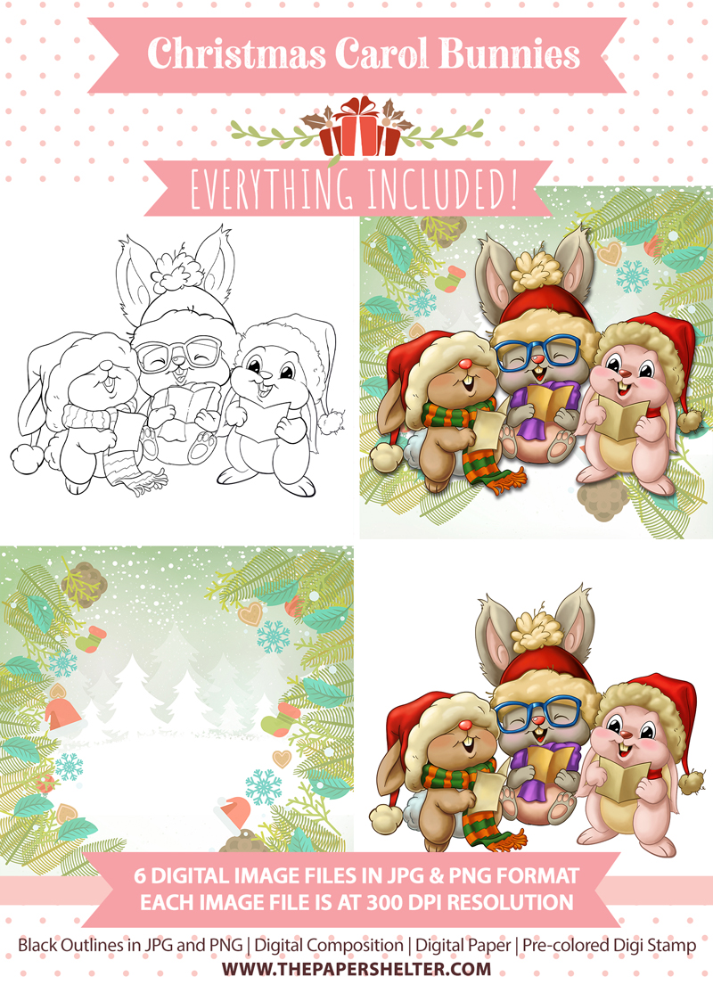 Christmas Carol Bunnies - Digital Stamp