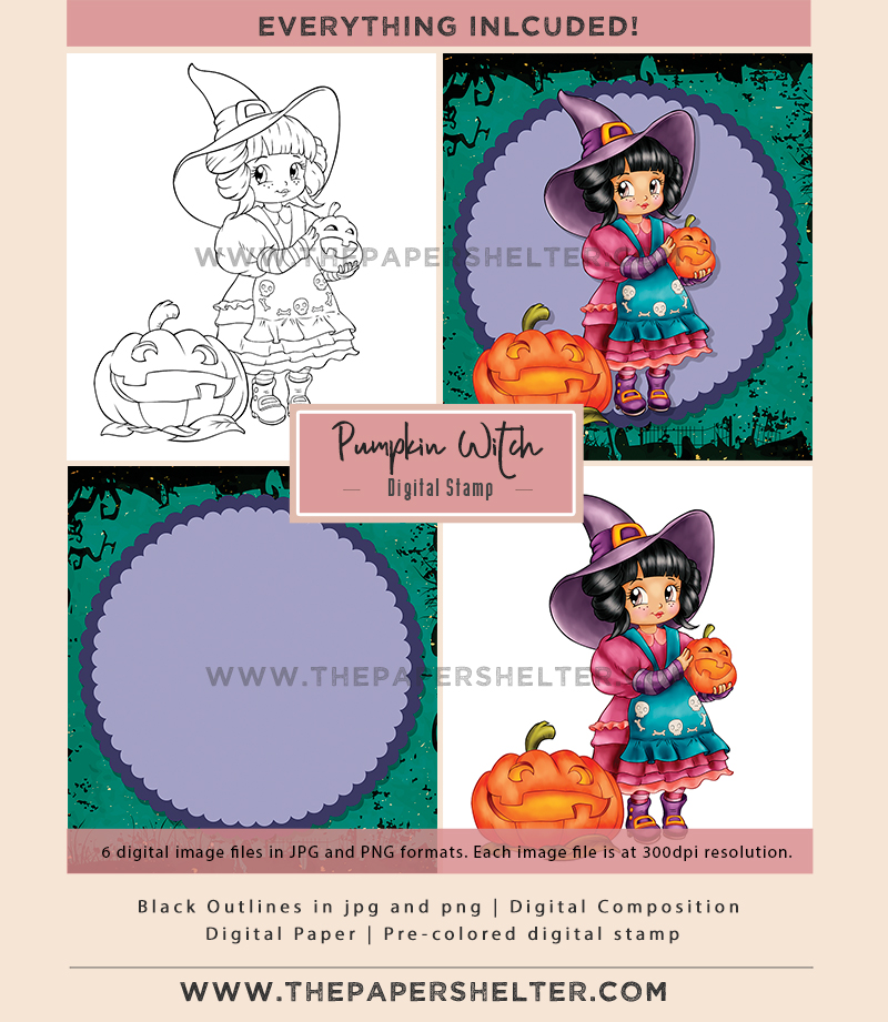 Pumpkin Witch - Digital Stamp