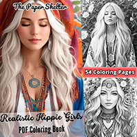 Realistic Hippie Girls - Digital Coloring Book