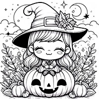 Sweet Little Witch - Single JPG Coloring Page