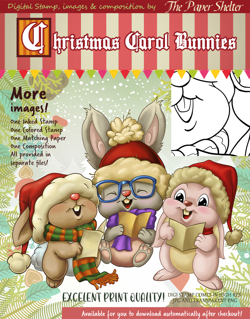 Christmas Carol Bunnies - Digital Stamp - Click Image to Close