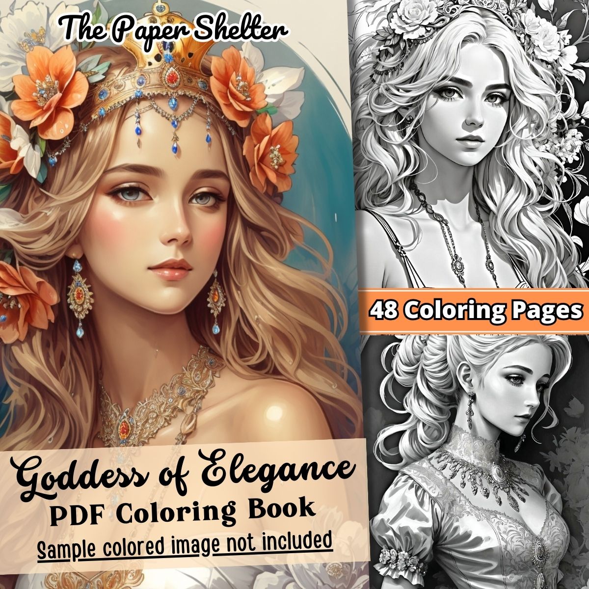 Goddess Of Elegance - Digital Coloring Book - Click Image to Close