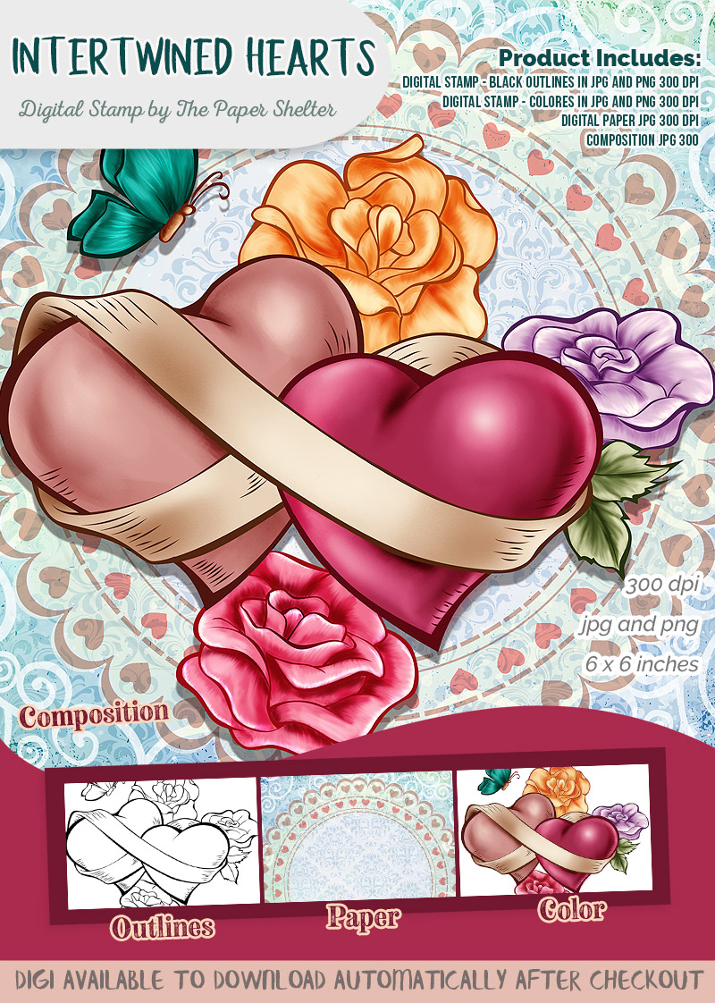 Intertwined Hearts - Digital Stamp - Click Image to Close