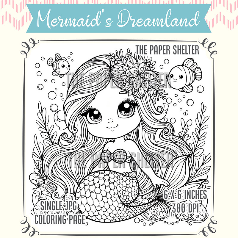 Mermaid's Dreamland - Single JPG Coloring Page - Click Image to Close