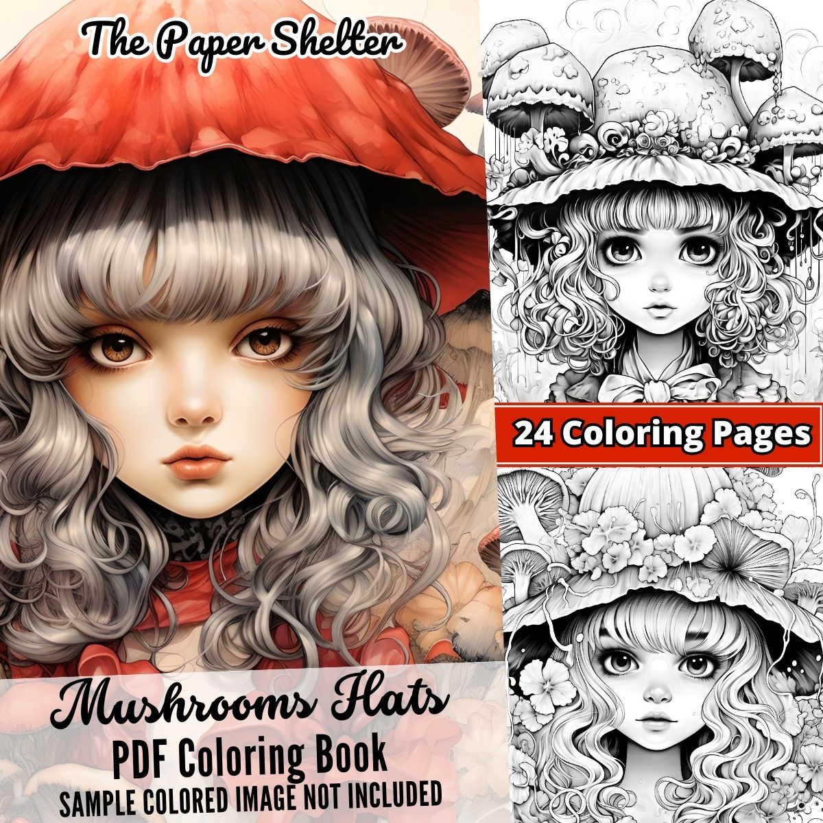 Mushrooms Hats - Digital Coloring Book - Click Image to Close