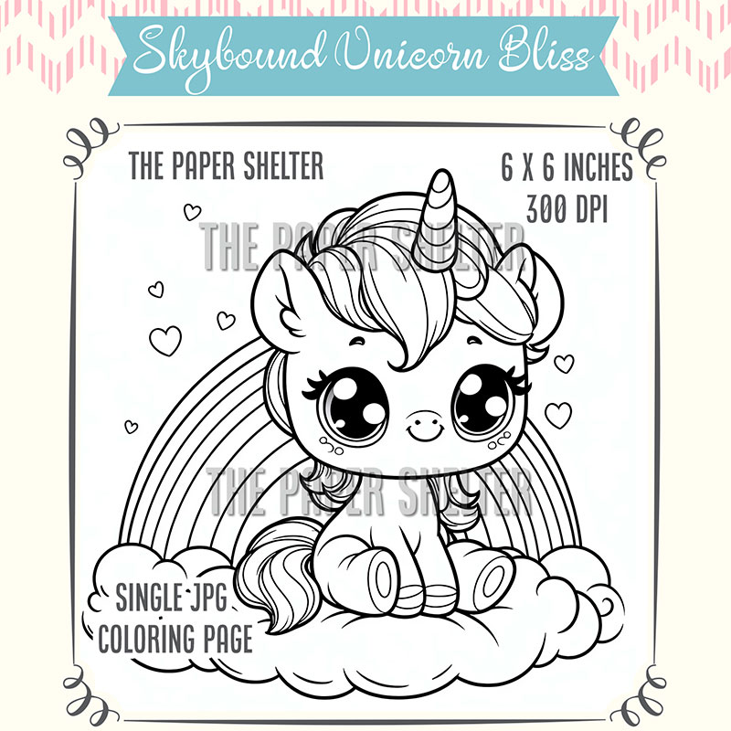 Skybound Unicorn Bliss - Single JPG Coloring Page - Click Image to Close