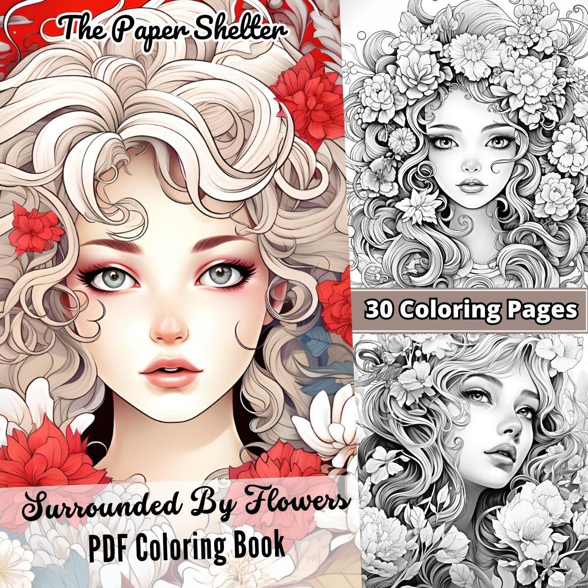 Surrounded By Flowers - Digital Coloring Book - Click Image to Close