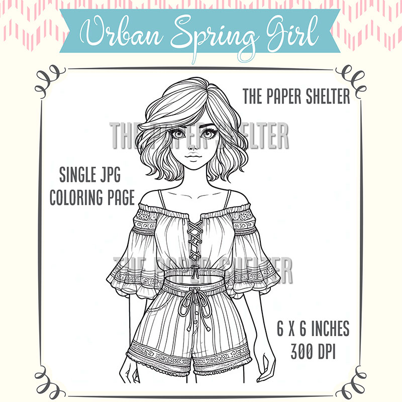 Urban Spring Girl - Single JPG Coloring Page - Click Image to Close