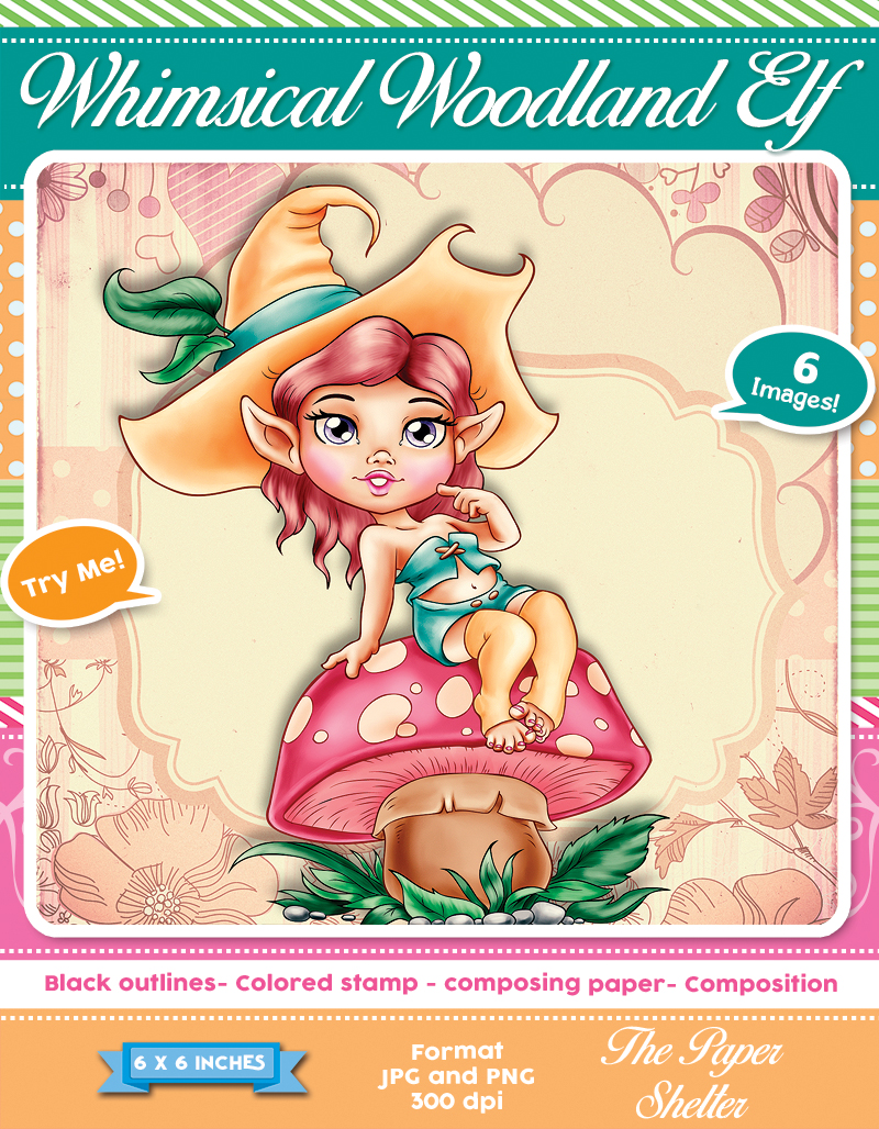 Whimsical Woodland Elf - Digital Stamp - Click Image to Close