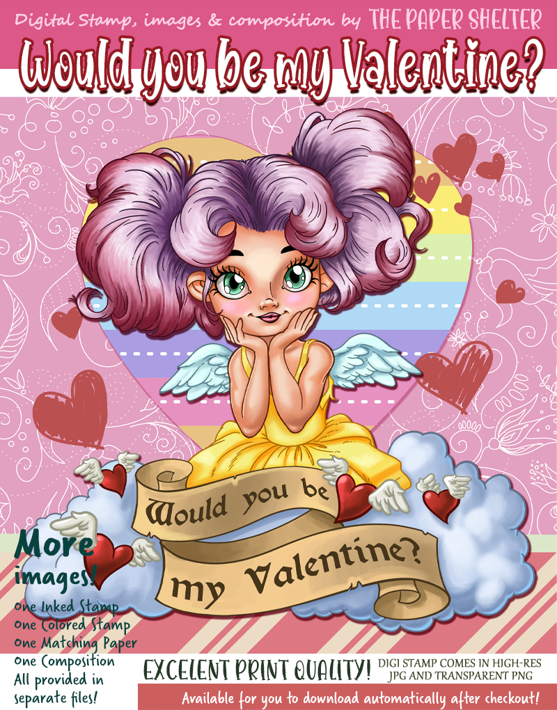 Would you be my Valentine? - Digital Stamp - Click Image to Close