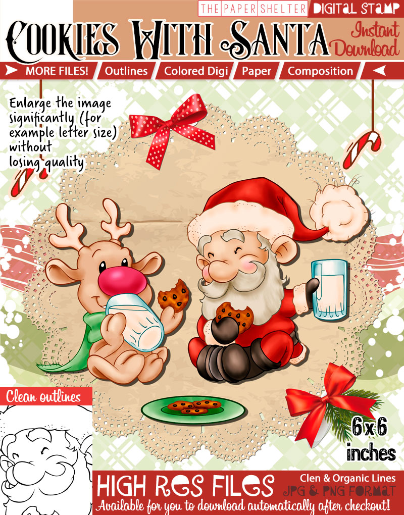 Cookies With Santa - Digital Stamp - Click Image to Close