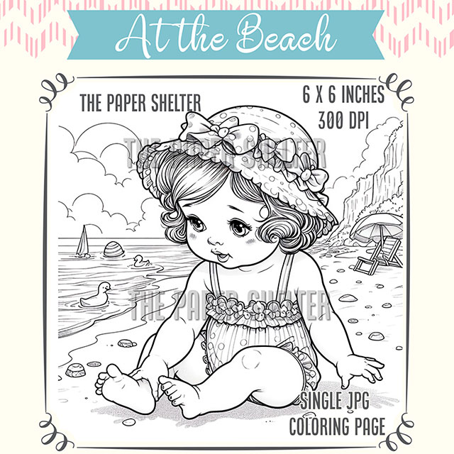 At the Beach - Single JPG Coloring Page