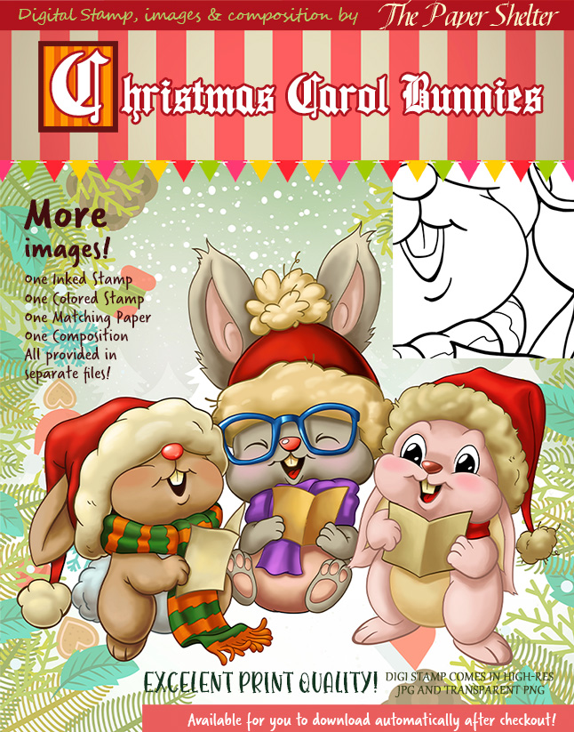 Christmas Carol Bunnies - Digital Stamp