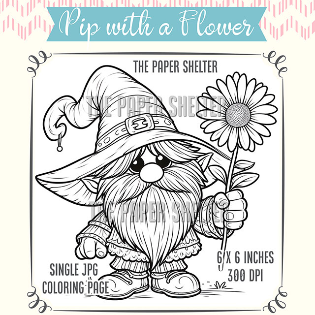 Pip with a Flower - Single JPG Coloring Page