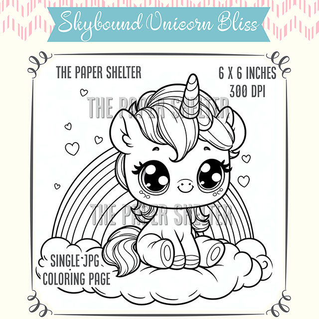 Skybound Unicorn Bliss - Single JPG Coloring Page