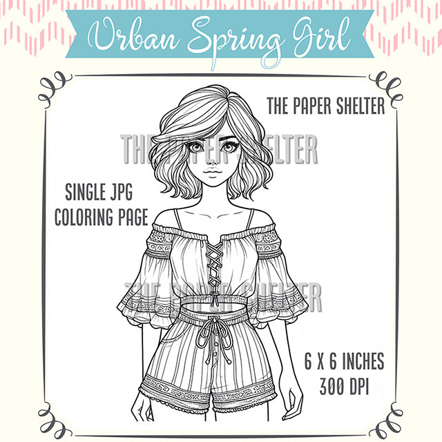 Urban Spring Girl - Single JPG Coloring Page